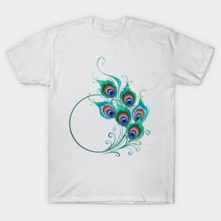 Circle with Green Peacock Feathers T-Shirt